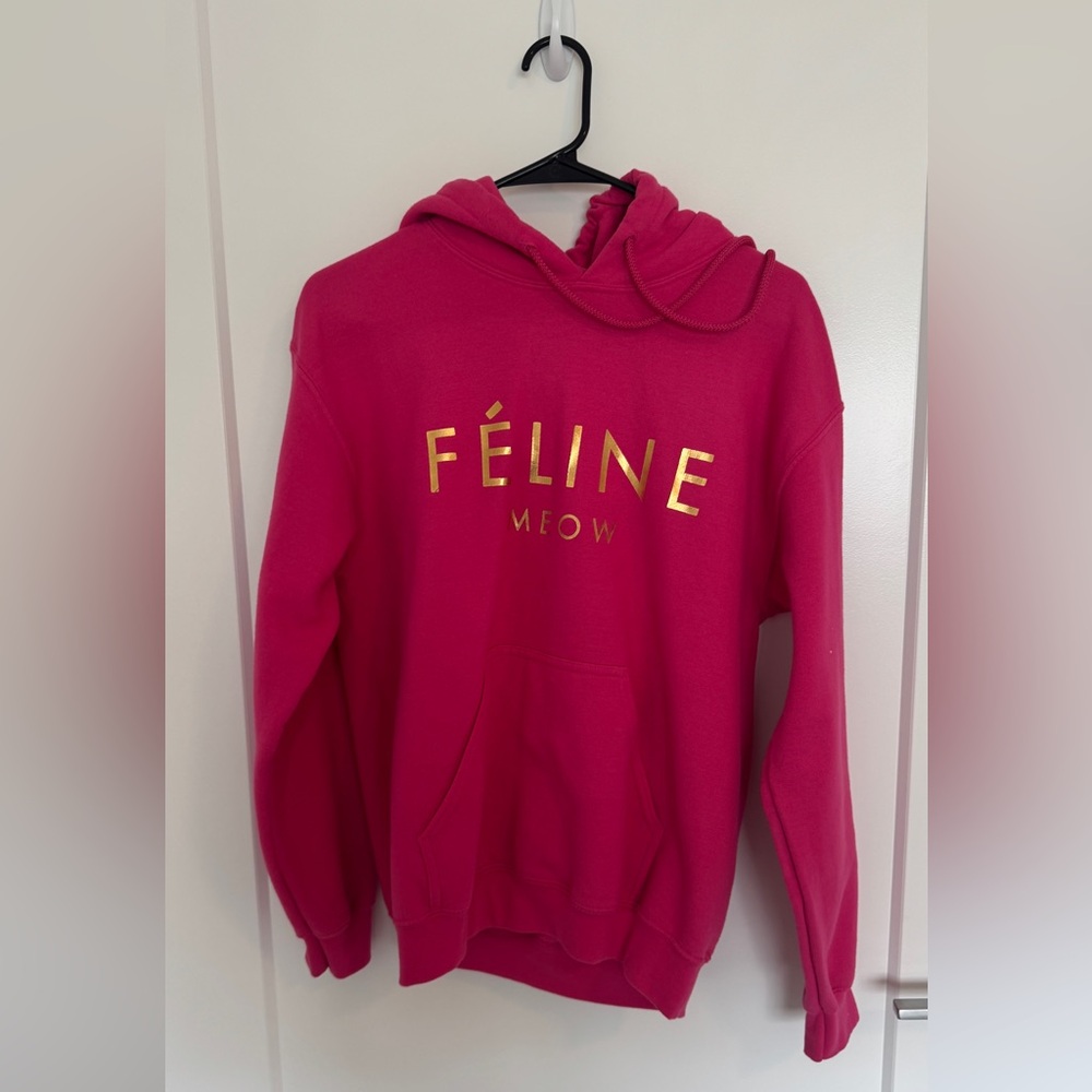 Brian Litchenberg Feline Meow Hot Pink Hoodie Size Small